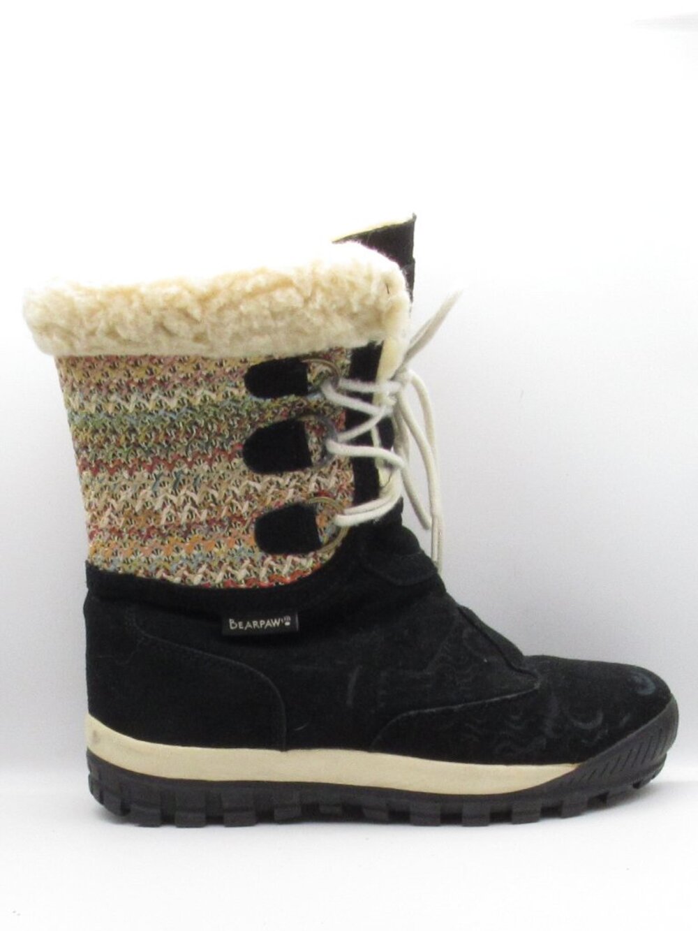 Bearpaw Black/Multicolor Ophelia Suede Sheepskin/Wool Blend Winter Boots Size 8